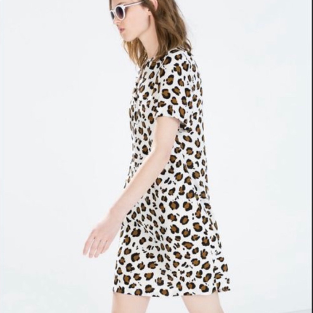 ZARA White Leopard Print Sheath Shift Dress XS